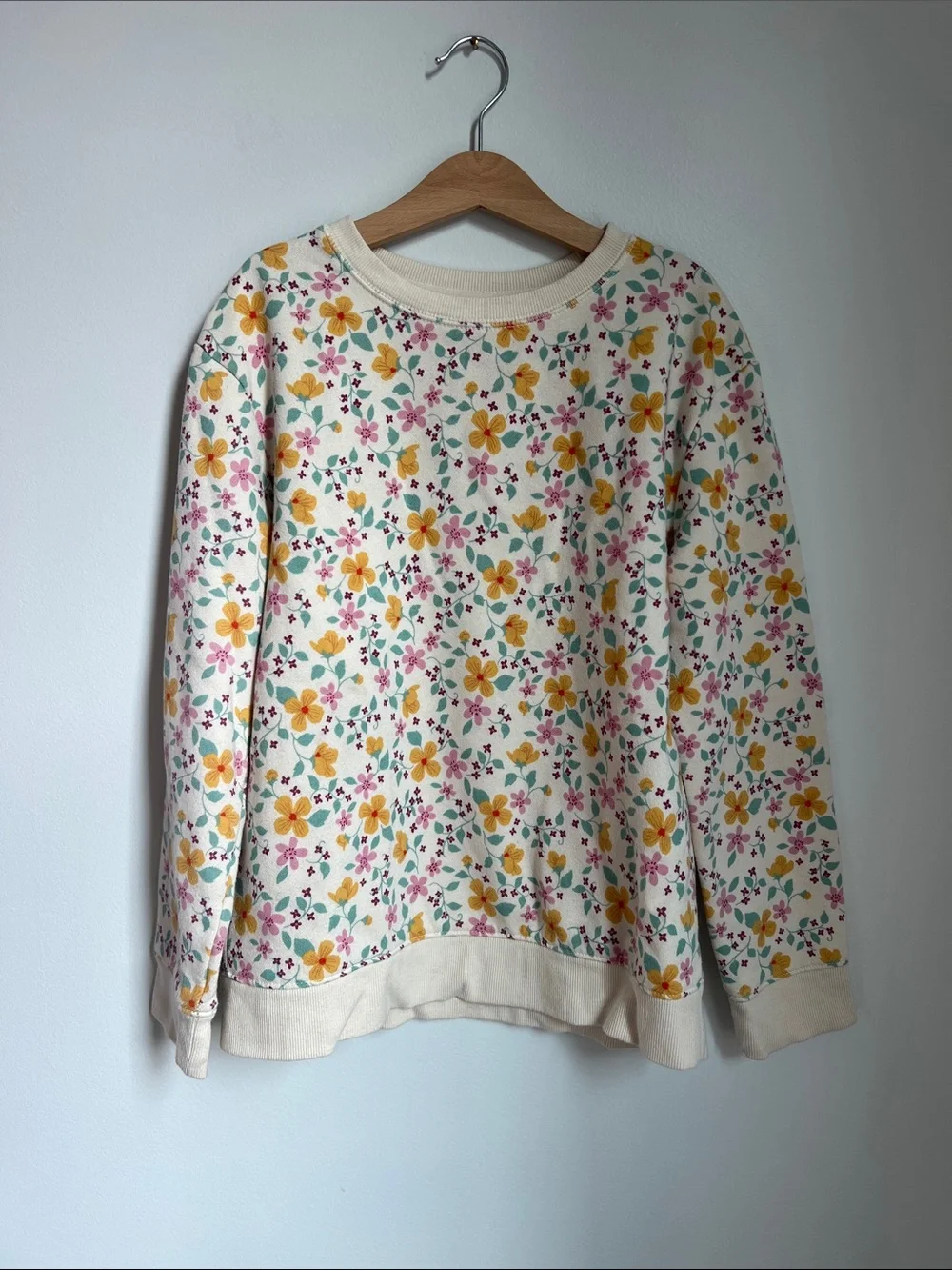 Cat & Jack | Kids Cream Floral Crewneck Sweatshirt Yellow & Pink Flowers Size L